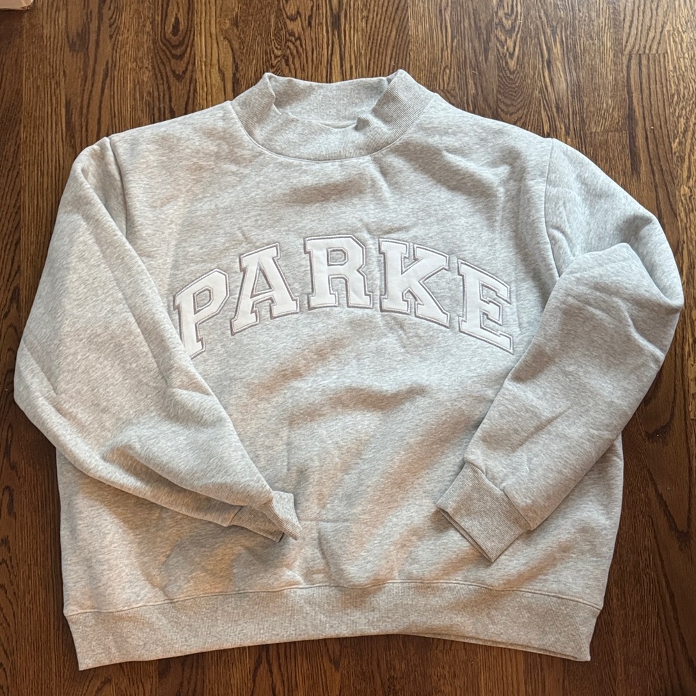 Authentic PARKE XXL Gray and White Varsity Mockneck Sweatshirt